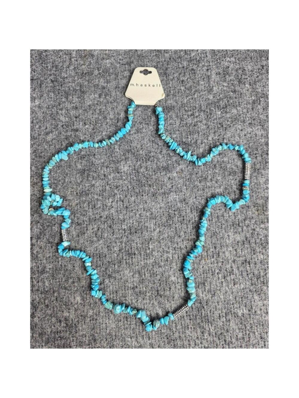 M. Haskell Turquoise Bead Necklace Western Style With Rhinestone Spacer Bar 27"